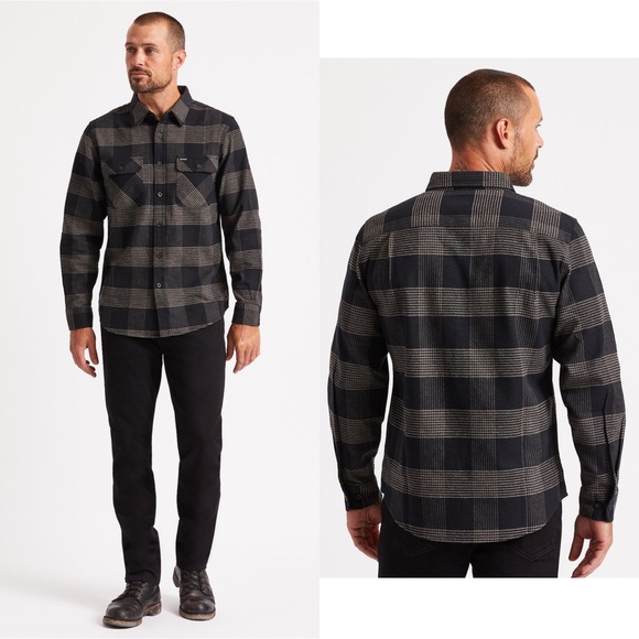 NWOT Brixton‎ Bowery Long Sleeve Flannel Black/Steel Men’s Size Small